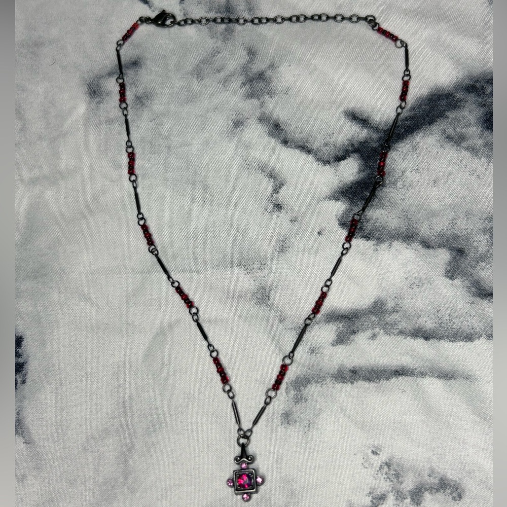 Gothic Red Aurora Borealis Charm Necklace
